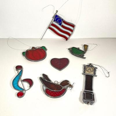 LOT 160: Stained Glass Collection - American Flag, Pumpkin, Heart, Birds, Musical Note and Tower Clock