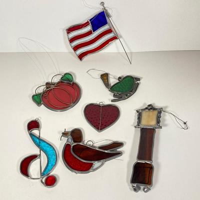 LOT 160: Stained Glass Collection - American Flag, Pumpkin, Heart, Birds, Musical Note and Tower Clock