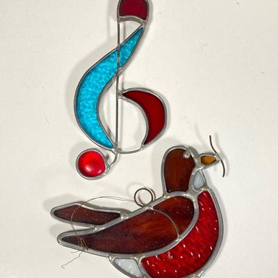 LOT 160: Stained Glass Collection - American Flag, Pumpkin, Heart, Birds, Musical Note and Tower Clock