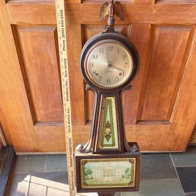 LOT 161: Vintage Alden Eight Day Banjo / George Washington Wall Clock with Key by The Sessions Clock Co
