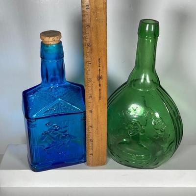LOT 162: Colorful Glass Bottle Collection - Fislerville Glass Works Green Jenny Lind, Amethyst Colored, Violin Shaped, Wheaton Ink and More
