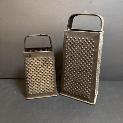 LOT 191: Antique Salt Box INGE w/Wooden Lid made in Germany, Wooden Box Grater w/Drawer & Vintage Metal Graters