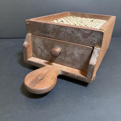 LOT 191: Antique Salt Box INGE w/Wooden Lid made in Germany, Wooden Box Grater w/Drawer & Vintage Metal Graters