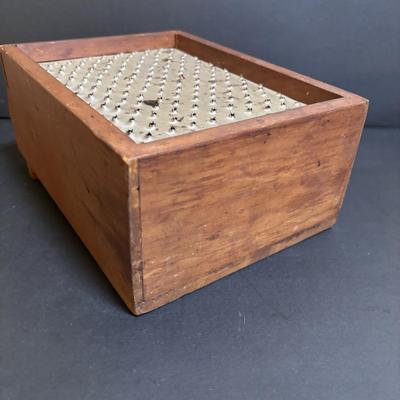 LOT 191: Antique Salt Box INGE w/Wooden Lid made in Germany, Wooden Box Grater w/Drawer & Vintage Metal Graters