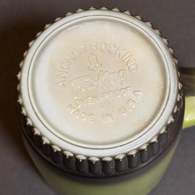 LOT 192: Vintage Primitive Colandar w/Vintage Kitchen Utensils, Anchor Hocking Fire King Coffee/Tea Mug, Unmarked Frog Coffee/Tea Mugs...