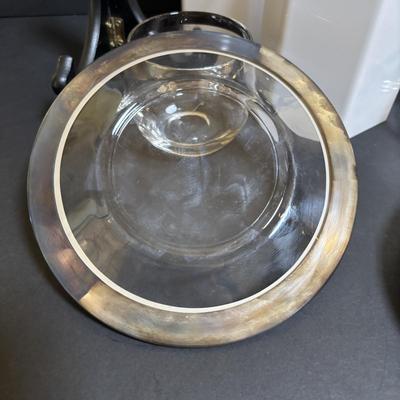 LOT 194: MCM Silver Rim Roly-Poly Glasses w Matching Silver Rim Hors d'oeuvre/Dessert Plates