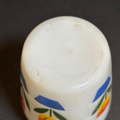 LOT 195: Vintage Orange Juice Serving Pitcher, Tomato Juice Serving Pitched, MCM Tilted Clear Pitcher, Anchor Hocking Tulip Jar w/Lid,...