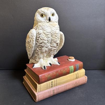 LOT 198: Vintage Wizard/Merlin San Francisco Music Box, Goebel Owls, Snow Owl Decanter, 3 Oil Lamps, Wooden Carved Owl & More