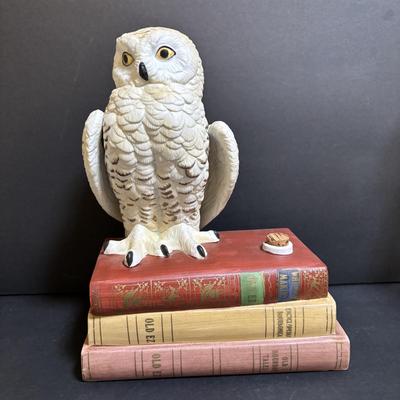 LOT 198: Vintage Wizard/Merlin San Francisco Music Box, Goebel Owls, Snow Owl Decanter, 3 Oil Lamps, Wooden Carved Owl & More