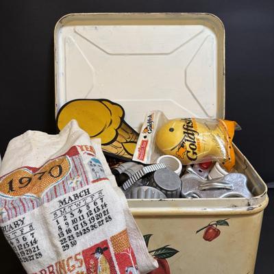 LOT 200: Vintage Metal Bread Box FILLED with Cookie Cutters