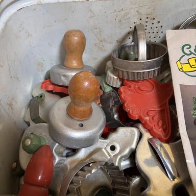 LOT 200: Vintage Metal Bread Box FILLED with Cookie Cutters