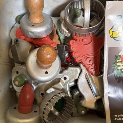 LOT 200: Vintage Metal Bread Box FILLED with Cookie Cutters