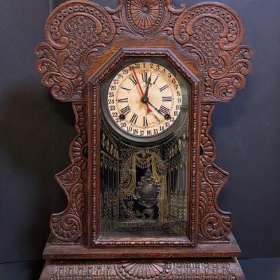 LOT 201: Antique Gingerbread Mantel Calendar Clock - Untested