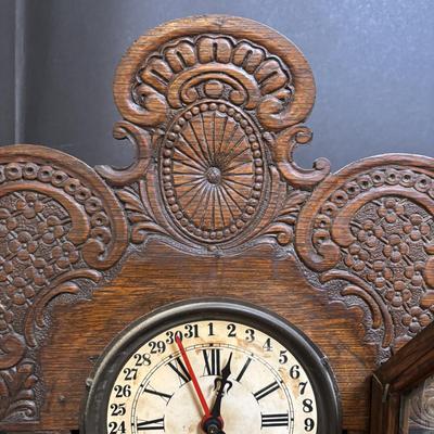 LOT 201: Antique Gingerbread Mantel Calendar Clock - Untested