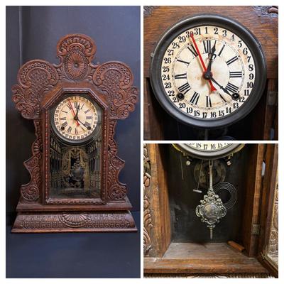 LOT 201: Antique Gingerbread Mantel Calendar Clock - Untested
