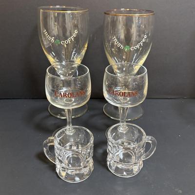 LOT 203: Collection Irish Coffee Glassware, Limited Edition Baileys Irish Creamer & Sugar Bowl, Novelty Shot Glasses Cobalt Blue...