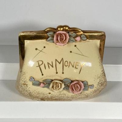 LOT 218: Vintage Collection - Purse Pin Money Bank, Trinket Boxes / Dishes, Win-El-Ware England Oversized Coasters, Decorative Mother...