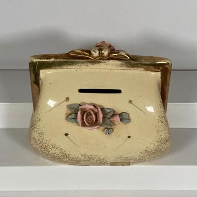 LOT 218: Vintage Collection - Purse Pin Money Bank, Trinket Boxes / Dishes, Win-El-Ware England Oversized Coasters, Decorative Mother...