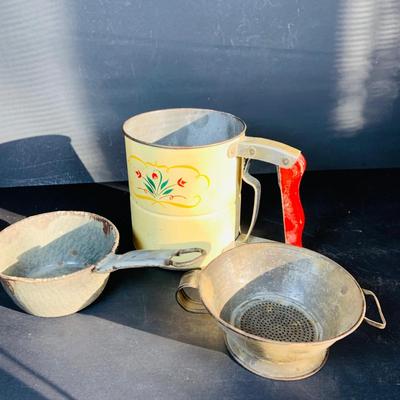 LOT 219: Vintage Kitchen Baking Pans, Sheet, Muffin Tins, Pie Pans, Sifters, Strainers and More