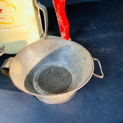 LOT 219: Vintage Kitchen Baking Pans, Sheet, Muffin Tins, Pie Pans, Sifters, Strainers and More