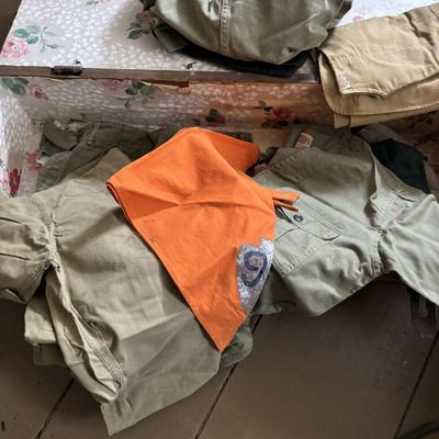 LOT 802: Boy Scout of America Collection: Uniforms, Canteens & Wooden Footlocker
