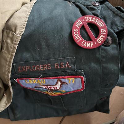 LOT 802: Boy Scout of America Collection: Uniforms, Canteens & Wooden Footlocker