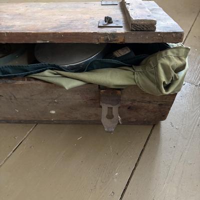 LOT 802: Boy Scout of America Collection: Uniforms, Canteens & Wooden Footlocker