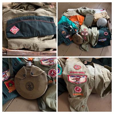 LOT 802: Boy Scout of America Collection: Uniforms, Canteens & Wooden Footlocker