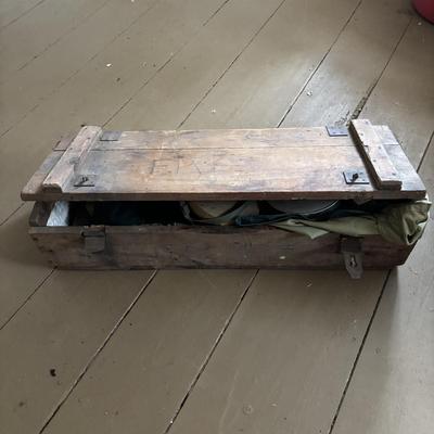 LOT 802: Boy Scout of America Collection: Uniforms, Canteens & Wooden Footlocker