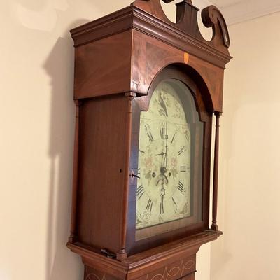 F1143 Antique Pennsylvania Hepplewhite Tall Cherry Case Clock