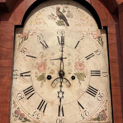 F1143 Antique Pennsylvania Hepplewhite Tall Cherry Case Clock