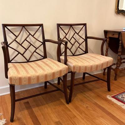 H1151 Pair of Antique Chinese Chippendale Arm Chairs