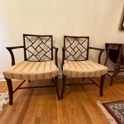 H1151 Pair of Antique Chinese Chippendale Arm Chairs