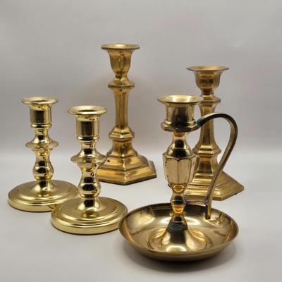 LOT 5L: Assortment of Brass Colored Candlestick Holders
