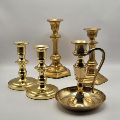 LOT 5L: Assortment of Brass Colored Candlestick Holders