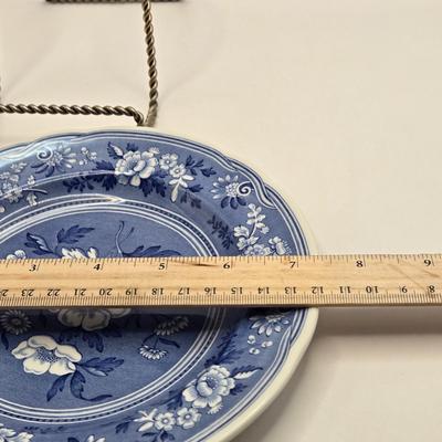 LOT 6L: Vintage Porcelain Blue Plate with Pierced Edges, Spode Plates and Set of Six Coasters, & Small Square Andrea by Sadek Plate