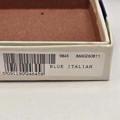 LOT 6L: Vintage Porcelain Blue Plate with Pierced Edges, Spode Plates and Set of Six Coasters, & Small Square Andrea by Sadek Plate