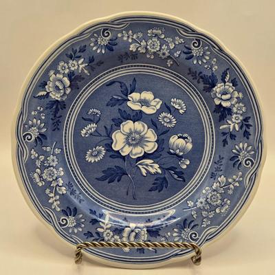 LOT 6L: Vintage Porcelain Blue Plate with Pierced Edges, Spode Plates and Set of Six Coasters, & Small Square Andrea by Sadek Plate