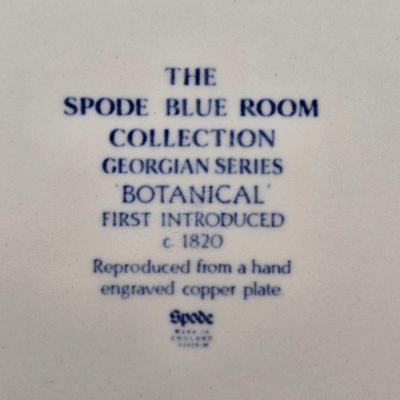 LOT 6L: Vintage Porcelain Blue Plate with Pierced Edges, Spode Plates and Set of Six Coasters, & Small Square Andrea by Sadek Plate