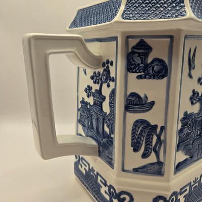 LOT 7L: Willow Blue Series 7 Pitcher, Unknown Make Pot with Lid, Formalities by Baum Bros. Vase, Small Bombay Bowl