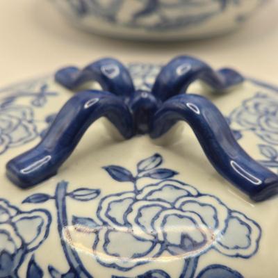 LOT 7L: Willow Blue Series 7 Pitcher, Unknown Make Pot with Lid, Formalities by Baum Bros. Vase, Small Bombay Bowl