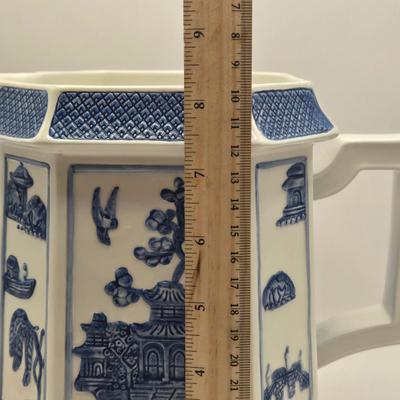 LOT 7L: Willow Blue Series 7 Pitcher, Unknown Make Pot with Lid, Formalities by Baum Bros. Vase, Small Bombay Bowl