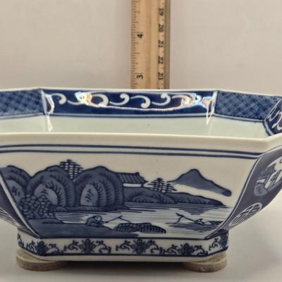 LOT 7L: Willow Blue Series 7 Pitcher, Unknown Make Pot with Lid, Formalities by Baum Bros. Vase, Small Bombay Bowl