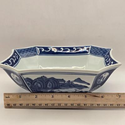 LOT 7L: Willow Blue Series 7 Pitcher, Unknown Make Pot with Lid, Formalities by Baum Bros. Vase, Small Bombay Bowl