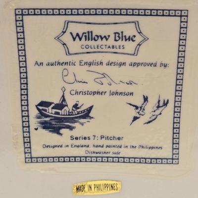 LOT 7L: Willow Blue Series 7 Pitcher, Unknown Make Pot with Lid, Formalities by Baum Bros. Vase, Small Bombay Bowl