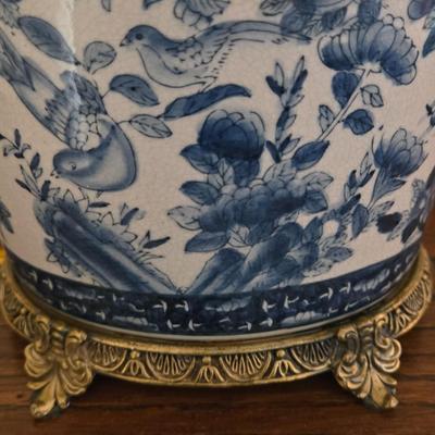 LOT 8L: Unknown Maker Blue and White Flowered Lamp, Victoria Ware Bowl & Small Pitcher