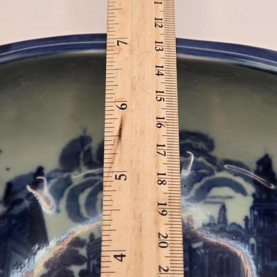 LOT 8L: Unknown Maker Blue and White Flowered Lamp, Victoria Ware Bowl & Small Pitcher