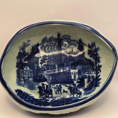 LOT 8L: Unknown Maker Blue and White Flowered Lamp, Victoria Ware Bowl & Small Pitcher