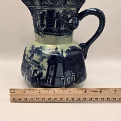 LOT 8L: Unknown Maker Blue and White Flowered Lamp, Victoria Ware Bowl & Small Pitcher