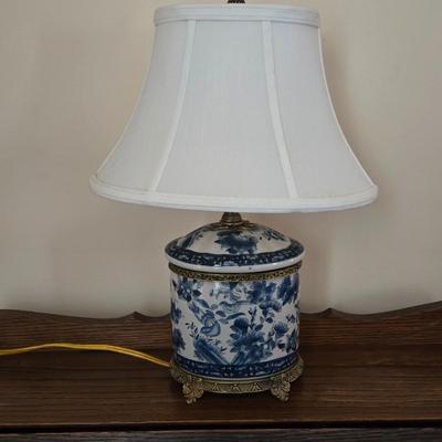 LOT 8L: Unknown Maker Blue and White Flowered Lamp, Victoria Ware Bowl & Small Pitcher
